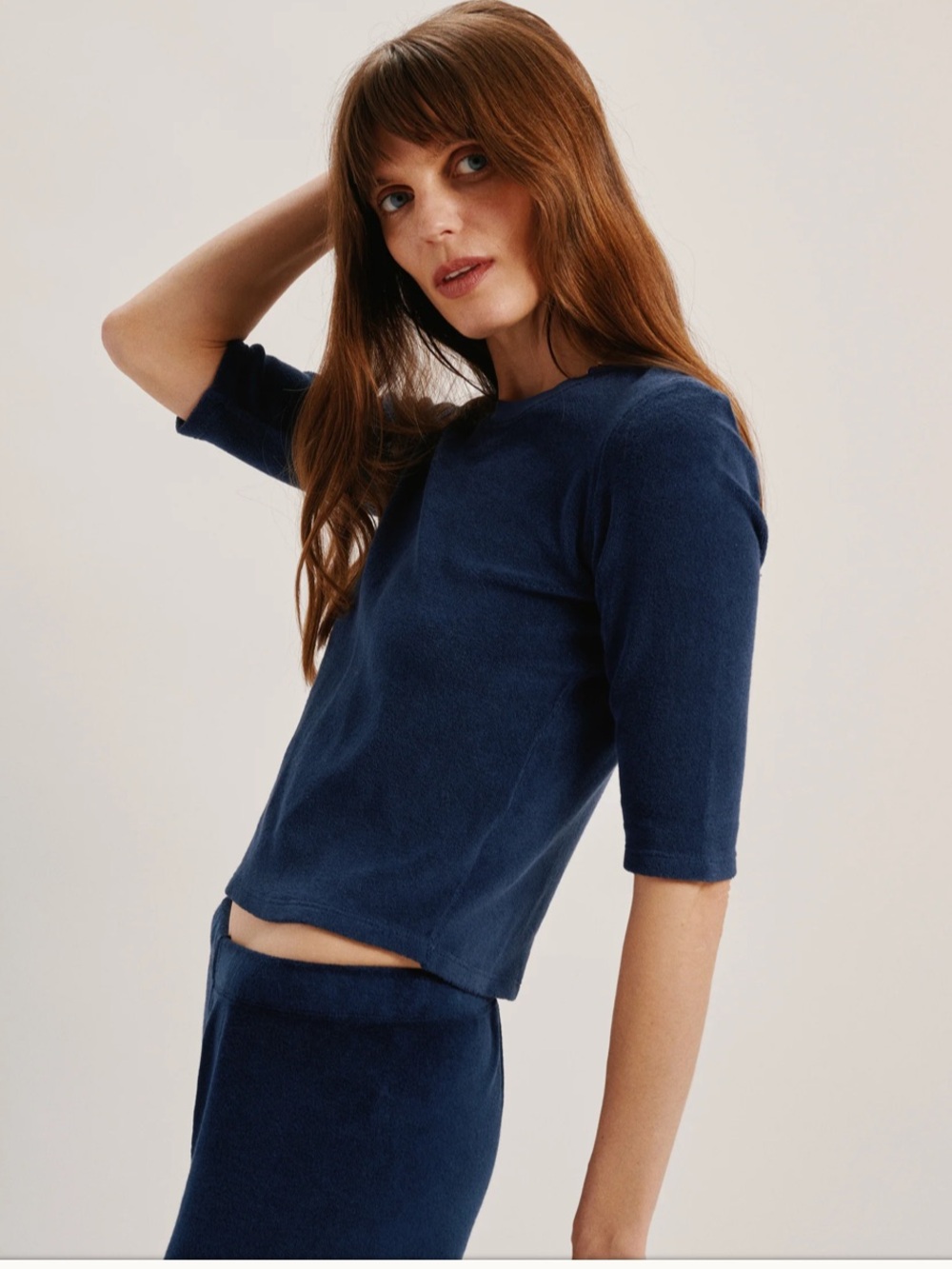 SUZIE KONDI ♥️ Bs&h Foley Top Navy Long-Sleeve Terry with Shoulder Buttons
